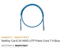 Panduit NK6PC7BUY NetKey Category 6 patch cord 7 feet (2.1 meters) Long  picture