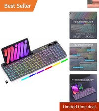 Elegant Backlit Wireless Keyboard with 7 Colors and Integrated Stand - Grey picture