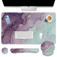 Marble Purple Keyboard Mouse Pad Set Gold Teal Abstract 4in1 Large Mousepad+K... picture