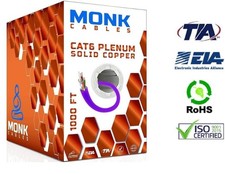 Monk Cables CAT6 Plenum Rated Solid Copper UTP Ethernet Cable 1000ft Violet picture