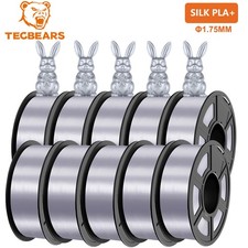 TECBEARS 10KG PLA+ SILK Filament 3D Printer Consumables 1.75mm Knot-Free Silver picture