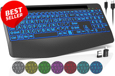 Wireless Ergonomic Keyboard RGB Backlit Wrist Rest Large Print PC Mac-US picture