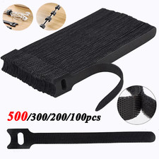 100Pcs Cable Straps Black Wire Cord Hook Loop Ties Reusable Fastening Organizer picture