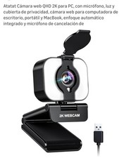 Atatat QHD 2K Webcam USB Clip-On Autofocus Microphone Privacy Cover Black picture