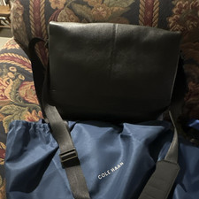 Cole Haan Black Leather Messenger Shoulder Bag, Flap Front, Multi-Compartment picture