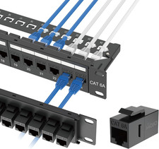 UL Listed 24-Port Cat6A UTP Patch Panel with Lnline Keystone Couplers, 10G Pass- picture
