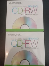Memorex High Speed Blank CD-RW. (2) 5 Packs 12x 700MB/Mo 80 Min.Brand New Sealed picture