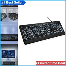 Wired USB Keyboard Full Size 104 Key Large Print Backlit LED White Illuminated picture