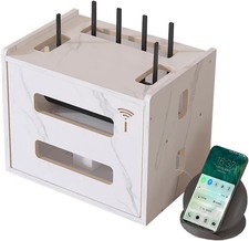 Wooden Wireless WiFi Router Storage Box Modem Router Cover Wood Shelf Power S... picture