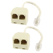 2 Pcs RJ11 6P4C US Male to 2x US Female Splitter Phone Adapter Cable Cord Beige picture