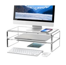 Egchi Clear Acrylic Monitor Stand Riser 2 Tier, 5.12 Inches Hig... FAST USA SHIP picture