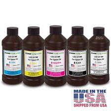 LED Curable UV Inks, 5 x 250ml for Epson DX5 XP600 i3200 L800 heads -MADE IN USA picture