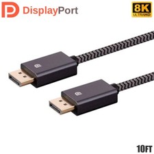 10FT DisplayPort DP 1.4 8K 4K 32.4Gbps Easy Plug & Play Cable Nylon Braided Gray picture