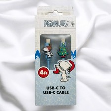Peanuts 4' USB-C to USB-C Charging Cable, Festive Holiday Design-NIB picture