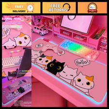 XL Pink Kawaii Cat RGB Gaming Mouse Pad 31.5x12 Inch LED Light Up Non-Slip Mat picture