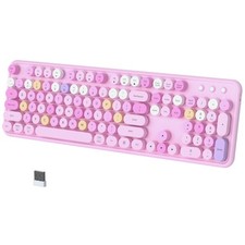 Colorful Wireless Bluetooth Keyboard 2.4G Dual Mode Typewriter Retro Pink PC picture