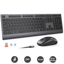 Dual Mode 2.4G Wireless Keyboard Mouse Combo Mute Rechargeable PC Windows Silent picture