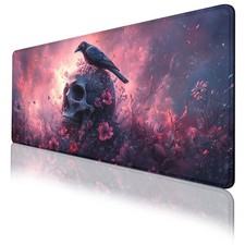 31.5x11.8 Inch Dark Fantasy Crow Skull Flower Desk Mat XL Large Mouse Pad picture