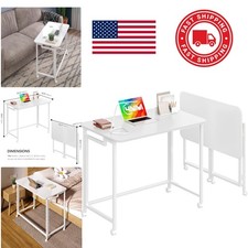 Compact Rolling Laptop Desk 31.5 Inch White Metal Frame Perfect for Small Spaces picture