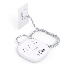 Flat Plug Power Strip 6ft Cord 3 Outlets 2 USB-A 2 USB-C White Cruise Travel picture