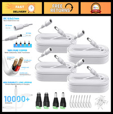 4PCS 33ft DC Power Extension Cable 12V 5.5mm x 2.1mm with Connectors & Clips picture