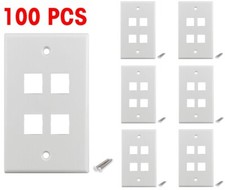 100 PCS Pack 4 Port Keystone Insert Jack CAT5 CAT6 RJ45 Coax Wall Plate WHITE picture