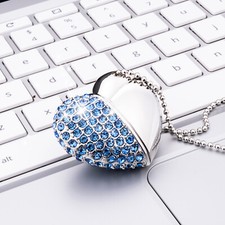 32G Heart Shape Diamond Crystal USB 2.0 Flash Drive Necklace Memory U Stick Gift picture