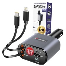 Ulti Charge iPhone Car Charger USB C Fast Charge Retractable Lightning & USBC picture