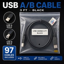 USB Printer Cables A/B 3FT Black New Sealed (Lot of 97) picture