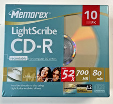 Memorex LightScribe CD-R 700MB 52X 10 Pack Factory Sealed Blank Discs 80 Min picture