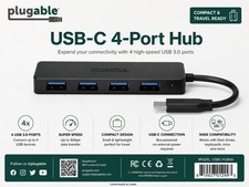 Plugable USB-C 4-Port USB 3.0 Hub USBC-HUB4A New Fast Shipping picture