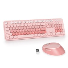 Colorful Pink Wireless Keyboard Mouse Combo Retro Round Keycaps Set 1 PCS picture