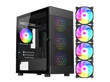 DIYPC ARGB-G5-BK Black USB3.0 Tempered Glass Micro ATX Gaming Computer Case w/ 4 picture