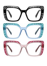ICARA 3 Pack Fashion Oversized Square Reading Glasses for Women, Retro Celebr... picture