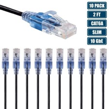 10 Pcs 2FT CAT6A RJ45 Ethernet LAN Network Patch Cable Slim Cord Router BLACK picture