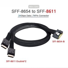 PCIe Slimline SAS SFF-8654 8i Full Lock to 2X Oculink SFF-8611 4i Cable picture