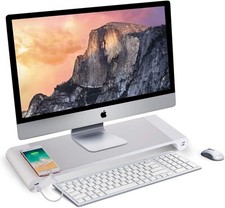 PG Silver Monitor Stand Riser 4Port USB Charging Keyboard Organizer Shelf picture