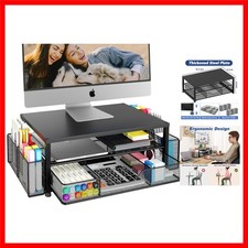 Desk Organizer and Accessories, 2-Tier Riser with Drawer and 2 Pen Holders, L... picture