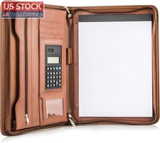 US Stock Cossini Business Portfolio Zipper Padfolio PU Leather Tan picture