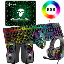 5-in-1 Wired RGB Gaming Bundle Keyboard Mouse Headphones Speakers & Mouse Pad PC picture