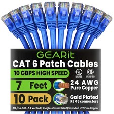 7ft Cat 6 Ethernet Patch Cable - 10 Pack, 10Gbps, Snagless, Gold Plated RJ45 picture
