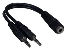 6in 3.5mm Stereo Female to Two 3.5mm Stereo Male Audio Cable, Black picture