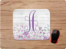 MONOGRAMMED INITIAL PERSONALIZED MOUSEPAD DESK MAT FLORAL WATERCOLOR OFFICE GIFT picture