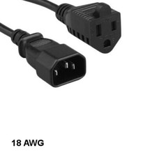 Kentek 1' ft 18 AWG Power Extension Cord NEMA 5-15R to IEC60320 C14 10A/125V SVT picture