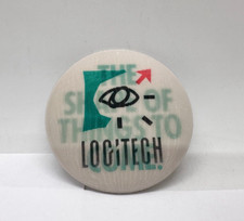 VTG Lenticular LOGITECH button pinback text programming 80s Old Logo 3'' picture