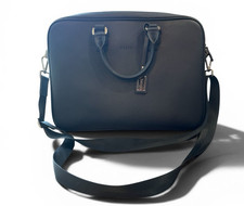 PEDRO Navy Blue Leather Briefcase Shoulder Bag Computer Padded Travel NWT picture