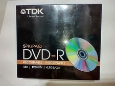 TDK 5pk DVD-R Recordable Inscriptible 16X / 120MIN. / 4.7GB New Sealed picture