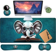 HaoSiTeck 4-Pc XXL Mouse Pad Set Elephant Design w/ Wrist Rests & Coaster picture