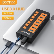 IDsonix 7 Port USB 3.0 Hub Charger Switch Splitter Powered AC Adapter for PC US picture