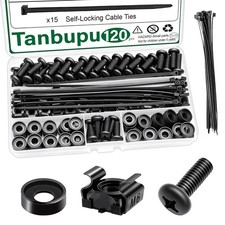 120Pcs M6 x 16mm Rack Mount Cage Nuts, Screws, Washers and Self-Locking Cable Ti picture